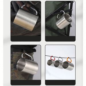 Wholesale 220ml 300ml Outdoor Camping Coffee Travel <b>Mug</b> Double Wall Promotional Gift Custom Stainless Steel Carabiner Handle Cup - Product Image 4