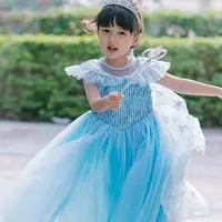 Kostum Putri Anak Perempuan, Gaun Pesta Halloween Elsa