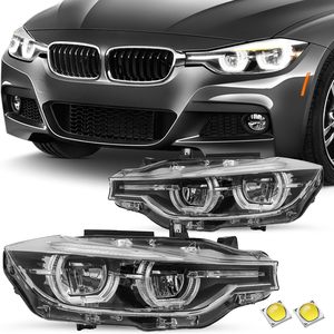 Par de Faros Delanteros de Repuesto Negros Tipo Proyector Halógeno LED COMPLETOS para BMW Serie 3 F30 Sedá<span class=keywords><strong>n</strong></span> 2012 2013 <span class=keywords><strong>2014</strong></span> 2015 - Product Image 2