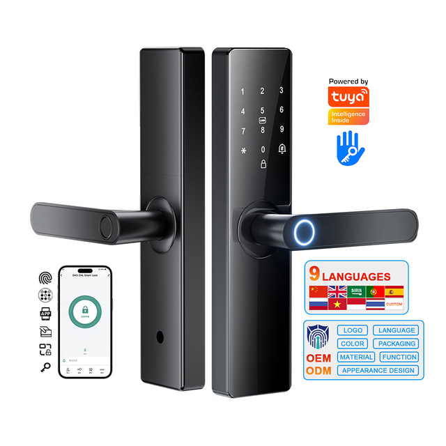 YiTechE Custom Wifi Tuya TTLock Home Battery Powered Combination Finger Print Scan Touch Screen Smart Door Locks with Handle