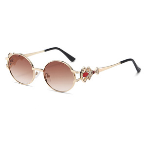 Retro Oval <b>Sunglasses</b> Metal Frame Rhinestone Decor Women UV400 Type 3 Sunshades - Product Image 5