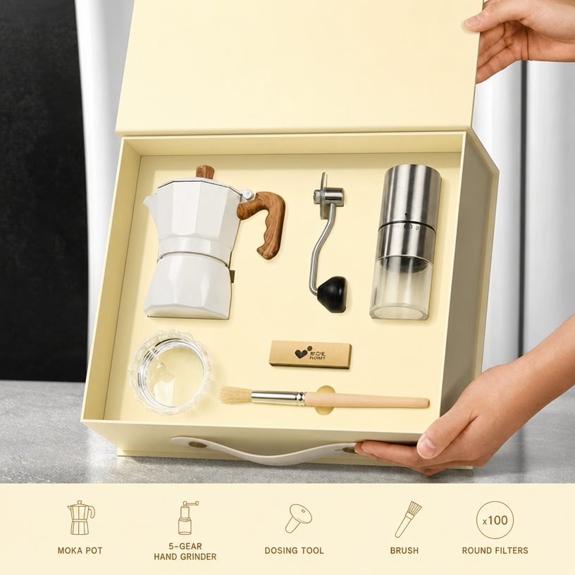 White 5-piece set, dual-valve version (with grinder)