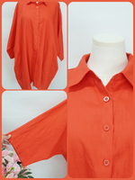 Chemise longue ample en lin orange, entièrement boutonnée, à manches chauve-souris, en tissu uni, élégante, formelle, respirante, pour femmes musulmanes, usage quotidien