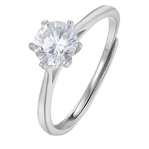 最佳女性订婚结婚戒指S925纯银闪亮皇冠钻戒可调节CZ水晶戒指