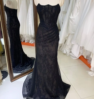 Robes de bal sirène de luxe en satin et cristal, ornées de perles, col en V, élégantes, noires, pour soirée formelle, avec traîne, vente en gros