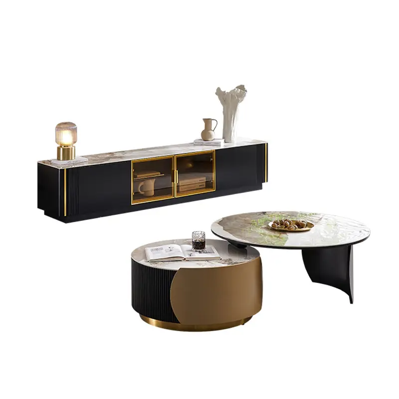 軽くて豪華な丸いコーヒーテーブルシンプルでモダンなリビングルームホームクリエイティブサイズラウンド伸縮式ロックテーブルセット