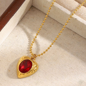 Collier pendentif cœur en rubis plaqué or 14k 18k en acier inoxydable 316L pour femmes - Product Image 1