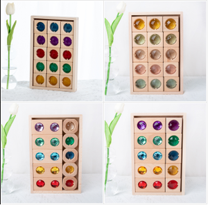 Blocos De Empilhamento De Madeira Com Acrílico Gem Montessori Translúcido Construção Brinquedos Educação Precoce Sensorial DIY Brinquedos - Product Image 5