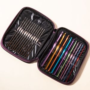 Crochet &amp; Knitting Tools Zippered Storage <strong>Case</strong> Silver Metal Leather Set Crochet <strong>Needles</strong> for Beginners Crochet Kit Set 22 Pcs - Product Image 1