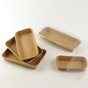 Retire a bandeja descartável do sushi do papel do retângulo Kraft Bandeja do papel do sushi do pão do produto comestível com tampa plástica