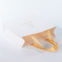 Sac en papier blanc recyclable avec poignées en ruban, logo, emballage cadeau, sacs pour vêtements, sac en papier avec poignée