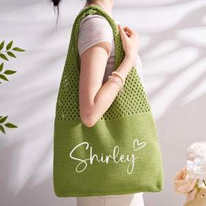 Bolso de Playa de Crochet, Bolso de Hombro de Verano de Malla Tejida a Mano con Nombre Personalizado Bordado, Regalo para Damas de Honor - Product Image 2