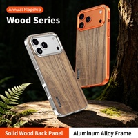 Coques de téléphone magnétiques personnalisées en bois de noyer avec panneau arrière pour iPhone 17 16 Pro Max, cadre en alliage d'aluminium, protection antichoc