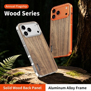 Custom Walnut Wood Back Panel Magnetic Mobile Phone Cases for iPhone 17 16 <b>Pro</b> Max Aluminum Alloy Frame Shockproof Cover - Product Image 3