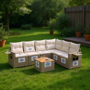 Beige Garden <b>Sofa</b> <b>Set</b> With Cushions UV Resistant PE Rattan Outdoor Furniture Contemporary Design - Product Image 2