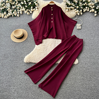 Ensemble de vêtements décontractés pour femmes, cardigan en tricot et pantalon large pour l'automne, tenue élégante en deux pièces