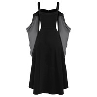 Nouvelle Arrivée Transfrontalière Robe Longue d'Hiver Style Gothique à Manches Évasées et Bretelles Halter, Ourlet Large, Taille Haute, Look Sorcière d'Halloween