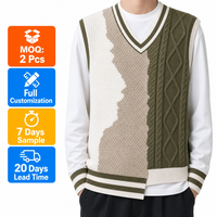Gilet pull sans manches en tricot torsadé à col en V pour homme, style color block, personnalisé OEM, vente en gros, vintage, décontracté, mode, basique, doux et chaud