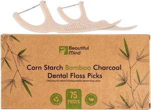 Bio biologisch abbaubare natürliche Zahnseide Picks mit starkem Bambus kohle faden und veganem Maisstärke griff - Product Image 2