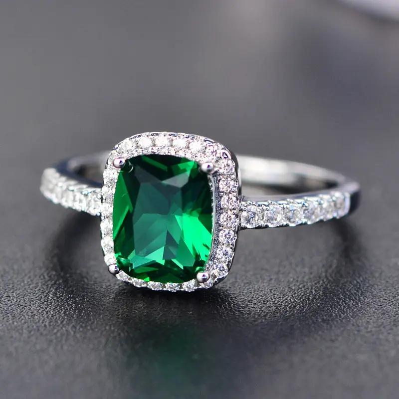 Luxury CZ Cubic Zirconia Emerald Stone Green Engagement Ring Diamond 925 Sterling Silver jewelry Gold Wedding Rings For Women