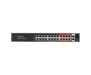 Switch PoE de 24V con 24 Puertos PoE 10/100M + 2 Puertos Uplink RJ45 10/100/1000M + 1 Puerto SFP de Fibra 1000M para CCTV - Product Image 3