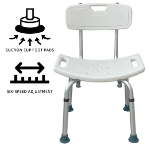 Silla de Ducha Ajustable con Respaldo, Taburete de Baño de Aluminio para Personas <span class=keywords><strong>Mayores</strong></span>, Discapacitados y Uso Médico - Product Image 1