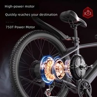 Vélo de montagne électrique 26 pouces pour adultes, moteur arrière 48V, cadre en acier haute teneur en carbone, freins à disque