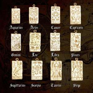 Collana con Ciondolo Segno Zodiacale, Collana Quadrata con Segno Zodiacale, Gioielli Astrologici Mistici con Catena Dorata, Regalo di Compleanno, Oroscopo - Product Image 6