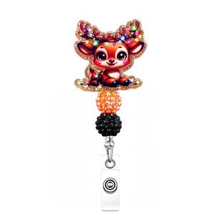 Lanière rétractable mignonne pour badge d'infirmière d'hôpital, porte-badge d'identification avec perles de dessin animé de citrouille mignonne - Product Image 2