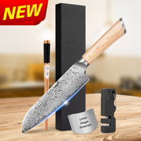 Manche en bois naturel 7 pouces 67 couches couteaux de cuisine en acier damas VG10 couteau Santoku de chef japonais avec garantie à vie