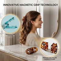 Pinces à cheveux magnétiques 2-en-1, grandes, à forte tenue, motif écaille de tortue, barrettes vintage en acétate français pour femmes