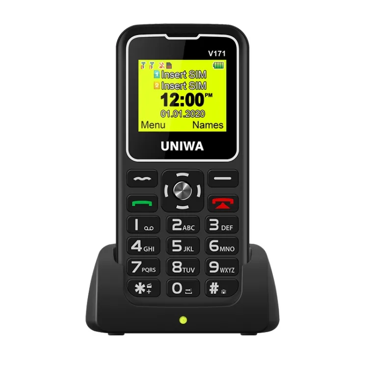 OEM&ODM UNIWA V171 Mobile Phone 1.77 inch, 1000mAh Battery, 21 Keys, Support Bluetooth, FM, MP3, MP4, GSM, Dual SIM, with base