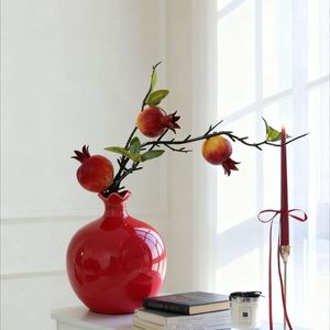 Branche de grenade artificielle dans un vase en céramique, taille moyenne, décoration pour la maison, salon, entrée et table à manger - Product Image 5