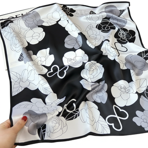 Elegant Floral Printed 100% <b>Silk</b> <b>Square</b> <b>Scarf</b> for Women Multi-Functional Fashion Accessory All Seasons Wholesale Custom Printing - Product Image 1