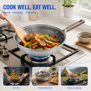 Wok de Titanio Puro de Tres Capas, Antiadherente Físico sin Recubrimiento, Apto para Gas e Inducción, Accesorios de Cocina para el Hogar - Product Image 4