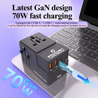 Chargeur de voyage tout-en-un Foxcan certifié CE RoHS 70W GaN, adaptateur multi-prises 2USB 2TypeC 10A, adaptateur secteur à charge rapide