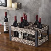 Porte-bouteille de vin en bois Organisateur de caisse en métal et bois rustique Casier à vin de table 12 bouteilles