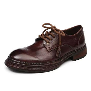 Zapatos Oxford Formales de Negocios para Hombre, de Cuero Genuino, con Punta Cuadrada, Suela Gruesa, con Cordones, para Verano, que Aumentan la Altura, para Novio - Product Image 6