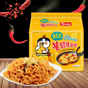 Fideos Instantáneos Coreanos Fritos al por Mayor, 140g, 5 Paquetes/Bolsa, 3 Veces Más Picantes, Bajos en Grasa, Sabor a Pollo Buldak y Queso - Product Image 2