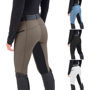 Wholesale Women Mid Waisted Stretch Grip Soft Knee Patch Horse Riding Breeches Horseback Patchwork <strong>Trouser</strong> with Zipper Pocket - Product Image 1