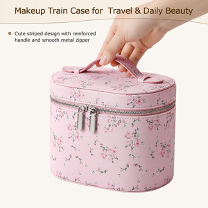Borsa <span class=keywords><strong>da</strong></span> Trucco Cilindrica in Pelle PU Sweet for Flower, Portatile con Manico Morbido, Doppia Cerniera, Grande Capacità, per Viaggi e <span class=keywords><strong>Cosmetici</strong></span> - Product Image 2