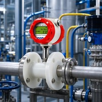 Sensor de Flujo de Turbina de PTFE de Grado Químico, Medidor de Flujo de Alta Precisión RS485 Modbus para Líquidos Químicos DN15