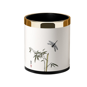Chinese Style Bamboo Pattern Trash Can 24.5cm Wide Mouth 10L Capacity For Living Room Bedroom Home Use - Product Image 2