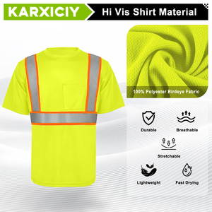 Bán Buôn Huỳnh Quang Màu Ngắn Tay Áo An Toàn T Áo Sơ Mi Mùa Hè Thoáng Khí Bird Eye Vải Phản Quang T Áo Sơ Mi - Product Image 3