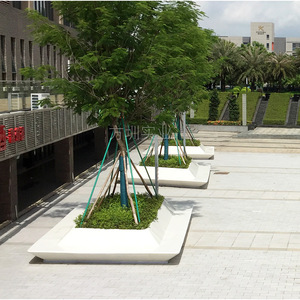 Fiberglass Outdoor Patio <b>Bench</b> With <b>Wood</b> Frame Modern Design For Urban Street Landscape Seating 4 Person Capacity Durable - Product Image 2