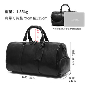 Men's Genuine Leather Travel <b>Bag</b> 51cm Black Cowhide Duffle Gym <b>Bag</b> for Leisure Spring 2025 - Product Image 1