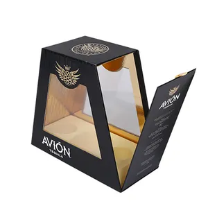 Custom wine box costom unique design paper box with window and blister inside whisky retail display packaging box