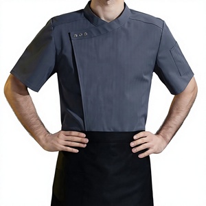 Uniforme de chef professionnel pour homme à manches courtes JackGrey avec fermeture asymétrique à boutons-pression, vêtements de travail pour la cuisine des restaurants - Product Image 1