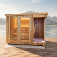 Poêle de sauna électrique infrarouge lointain à vapeur sèche 9KW pour 6/2 personnes, usage villa/appartement, design panoramique moderne, en bois de pruche massif, contrôle 1
