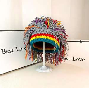 <span class=keywords><strong>Bonnet</strong></span> en tricot personnalisé <span class=keywords><strong>pour</strong></span> hommes avec cheveux Garçons <span class=keywords><strong>Bonnet</strong></span> d'hiver tricoté à la main amusant <span class=keywords><strong>Bonnet</strong></span> Rasta avec <span class=keywords><strong>dreadlocks</strong></span> - Product Image 2